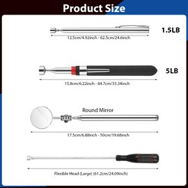 flintronic Pack of 4 Extendable Magnetic Recording Tool, 1.5 lb/5 lb, Magnetic Telescopic Rod, Strong Magnet for Small Parts Car Parts Metal Items