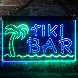 Tiki Bar Palm Tree Dual Colour LED Bar Light Neon Light Advertising Neon Sign Green & Blue 300 x 210 mm st6s32-i3138-gb