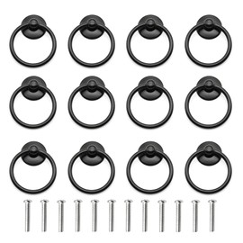 Asamuyu 12 Pieces Drawer Pull Ring Knobs Metal Ring Pull Handle Knobs Used for Cabinet Drawer Cupboard Dresser Door (Black)