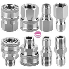 Ailbiuko Pressure Washer Quick Connect 3/8 Inch,Stainless Steel Male and Female 3/8" NPT Thread Quick Connect Hose Fittings Adapter, 8 Pieces