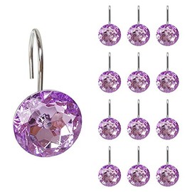 EleCharm 12 Pcs Bling Rhinestones Shower Curtain Hooks Bathroom Rolling Hooks (Purple)