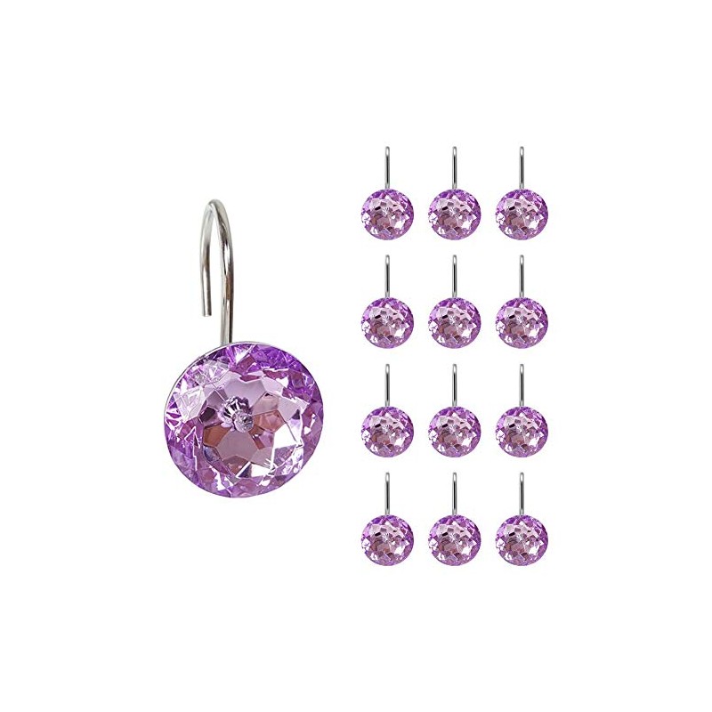 EleCharm 12 Pcs Bling Rhinestones Shower Curtain Hooks Bathroom Rolling