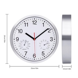 VIVILINEN Radio-Controlled Clock with Thermometer Hygrometer Silent Wall Clock Without Ticking Noises Wireless Wall Clock Silent Wall Clock Non-Ticking Hanging Clock for Living Room Bedroom Office