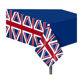 2 Pack Union Jack Party Table Cover British Flag Party Tablecloth British Flag Party Decorations Disposable Plastic Union Jack Table Covers for Britain UK England Flag Birthday Party, 54 x 87 Inch