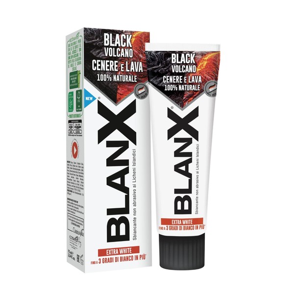 BlanX Black Volcano Toothpaste 75 ml x 3, Whitening Toothpaste with Icelandic Lichen and Volcanic Ash, Vegan Friendly and Antibacterial