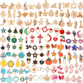 SANNIX 170Pcs Charms Assorted Gold Plated Enamel Charms Necklace Bracelet Pendants for DIY Jewelry Making and Crafting