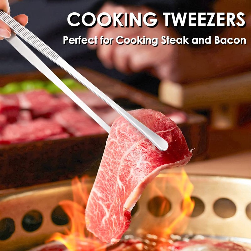 Gutsdoor キッチンピンセット トング 304ステンレススチール フードトング シェフピンセット 料理 BBQ パスタ用 (12インチ幅)