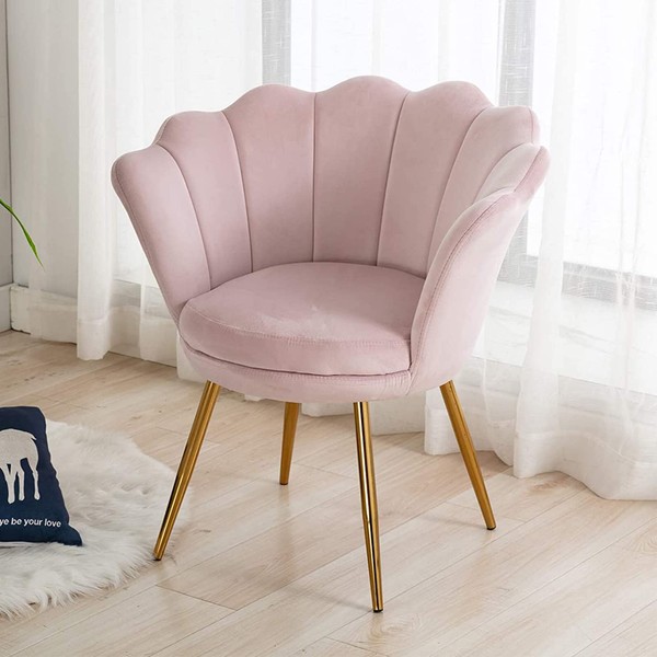 Wahson Velvet Accent Chair for Bedroom with Gold Plating Metal Legs, Leisure Armchair for Living Room/Cafe/Vanity (Light Pink)