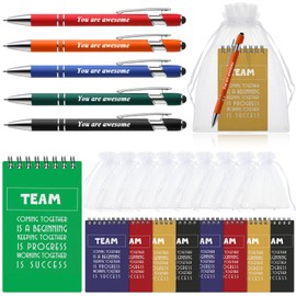 Roowest 25 Set Appreciation Gifts Bulk for Team Ballpoint Pen with Metal Stylus Tip Mini Motivational Notebook with Organza Bags Team Welcome Gifts for Employee Staff