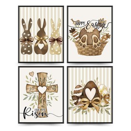 ETVISO Easter Wall Art Prints Set of 4, Spring Easter Decorations, He Is Risen Cross Eggs Decorative Spring Decor 8x10 Inch for Nursery Farmhouse Bedroom, Easter Gifts for Kids (Unframed)