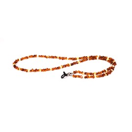 AMBERAGE Natural Baltic Amber beaded Eyeglasses -Sunglasses Holder/Eyeglass Chain for Adults Hand Made (3colors) (COGNAC-WHITE COLOR)