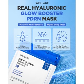 WELLAGE Real Hyaluronic Glow Booster PDRN Hydrogel Face Sheet Mask - Over night Face Masks for Deep Moisture Plumping and Radiant Skin - Korean Skincare, 5 Sheets