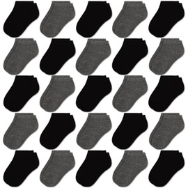 Kids' Low Cut Socks 25-Pack - Boys/Girls Ultra-Soft Breathable Ankle Socks for Toddler, Youth, Teen (10-14 Years) | Solid Color No Show