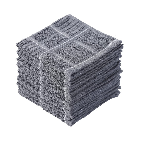 Glynniss Kitchen Dish Cloths for Washing Dishes, Cotton Dish Rags for Drying Cleaning, Pack of 8 Dishcloths (Grey, 12x12 inches)