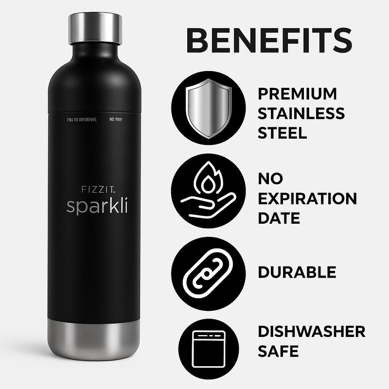 FIZZIT Black Stainless Steel Carbonation Bottle | Compatible with Some