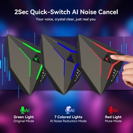 AIRHUG USB Gaming Microphone, One-Touch Mute Button with LED Indicator, AI Noise Reduction, Condenser Microphone for PC, Plug & Play Omnidirectional for Streaming, Twitch, Discord, Mac, Laptop