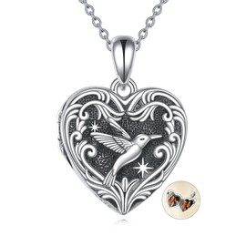 CUPENDA Hummingbird Locket Necklace Sterling Silver Heart Locket Necklace with Pictures Hummingbird Pendant Jewellery for Women
