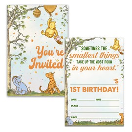 Dolimifa Classic Winnie the Pooh 1st Birthday Invitations Fill in Style Vintage Winnie the Pooh First Birthday Invites, 20 Count With Envelopes