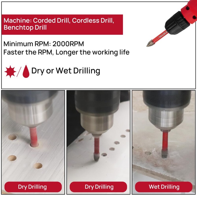 FOCSTOL Tile Drill Bit Set - 10 Pieces Carbide Drill