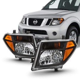 AKKON - Fits 2005-2008 Frontier 2005-2007 Pathfinder [Halogen Models] Black Headlights Replacement Left + Right Pair
