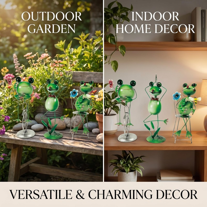 Metal Frog Statues Set 3, Yoga Bike Chair Frog Garden