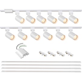 Hiiglxii 12-Light LED Track Lighting Kit with 6.6FT H Track Lighting Rails & Floating Canopy Connector, GU10 Track Light Kit, Modern Kitchen Track Lighting Fixtures Ceiling Spot Light, White(No Bulbs)