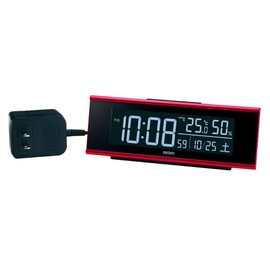 Seiko Clock DL307R Table Clock, Alarm Clock, Radio Wave, Digital, AC Type, Color LCD, Series C3, Red Metallic, Body Size: 2.5 x 6.9 x 1.8 inches (6.3 x 17.4 x 4.6 cm)