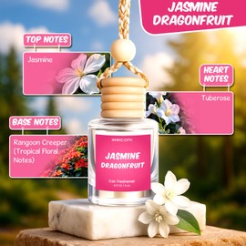 INWICOPH Premium Car Air Freshener Diffuser Set (2 Pack) - Jasmine Dragonfruit Fragrance Oil, 45+ Day Long-Lasting Hanging Auto Freshener