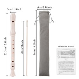 8Hole Descant Soprano Recorder,Soprano Recorder Descant Flute Recorder 8Hole Clarinet German Style Treble Flute,Plastic Soprano Recorder with Fingering Chart Instructions and Cleaning Rod Bag (Beige)
