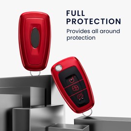 kwmobile Key Cover Compatible with Ford 3 Button Car Flip Key - Soft TPU Car Fob Protector Case - Red High Gloss