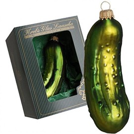 Deutsche Weihnachtsgurke, mundgeblasen, traditionell handdekoriert 11cm