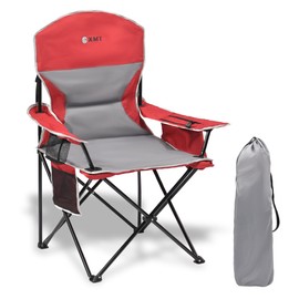 XMT Extra Wide Armrests Portable Folding Chair with Cup Holder Cooler Bag Heavy Duty 600D Oxford Fabric Supports 450lbs Compact Foldable Camping Chair for Outdoor Beach Picnic Sports