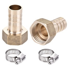 uxcell Brass Barb Hose Fitting Connector Adapter 14mm Barbed x G1/2 Female Pipe with 9-16mm Hose Clamp 2Set