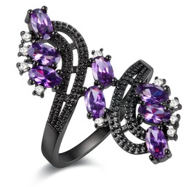 Uloveido Black Plated Gothic Wide Leaf Tree Flower Adjustable Ring Women for Graduation Party Birthday Gifts (Purple, Size 7) J656