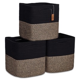 NaturalCozy Storage Cubes 11 Inch Cotton Rope Woven Baskets for Organizing, 3-Pack | Cube Storage Bin | Square Storage Baskets for Shelves Organizer, Classroom, Kids Toy Bins, Closet, Baby Nursery