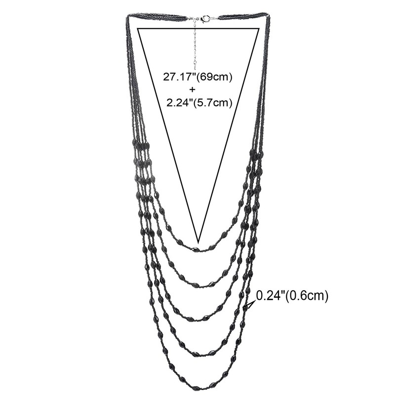 COOLSTEELANDBEYOND Champagne Gold Statement Necklace Multi-layer Long Chain with Oval