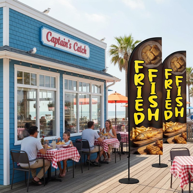Fried Fish Feather Flag, 8.2ft Fried Fish Flag with Aluminum