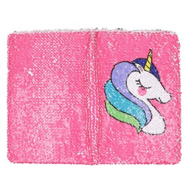 Creative Unicorn Notebook,A5 Mermaid Reversible Sequin Journal, Diary for Kids Girls Gifts (Rose Red)