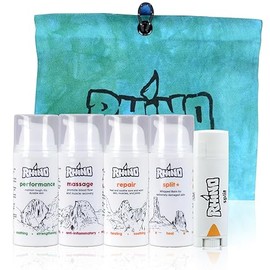 Rhino Skin Starter Kit Bundle - Climbing Skincare 5-Piece Set with Hand Cream, Lotion, Conditioner, Antiperspirant, and Balm | For Dry and Cracked Hands | Travel Size Hand Creams with Handmade Pouch