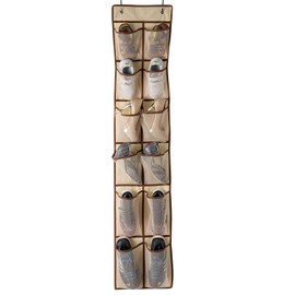 KEEPJOY Over The Door Shoe Organizer,Hanging Shoe Organizer 12 Mesh Pockets Shoe Organizer for Closet,Works Well for Men and Woman Kids Shoes Storage, 57.5×12.6inch(Beige)