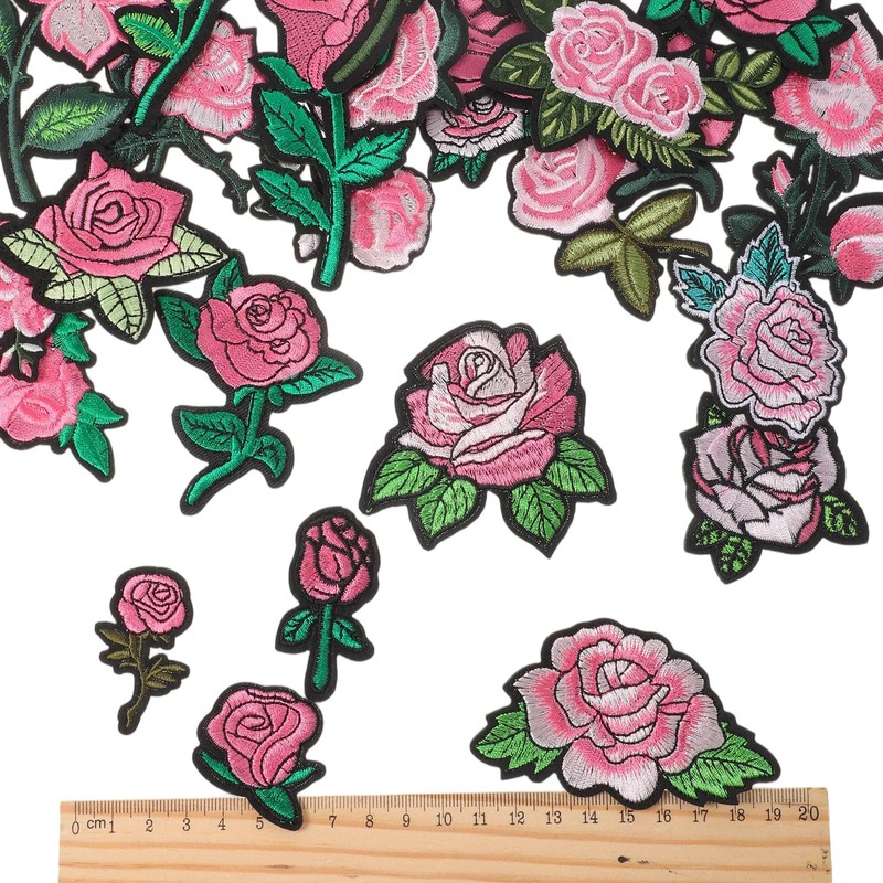 Elegapermab 25 Pcs Pink Iron on Patches, Rose Patches Iron