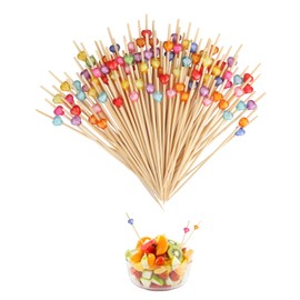 Pack of 200 Cocktail Skewers, Wooden Cocktail Sticks, Cocktail Picks, Cocktail Toothpicks, Cocktail Picks for Skewers, Finger Food, Cocktail Party Decoration (Coloured Heart)