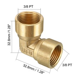 sourcing map Brass Elbow Pipe Fitting 90 Degree 3/8 PT Female x 3/8 PT Female Coupling