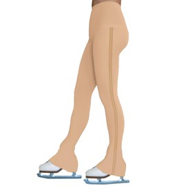 YYA Beige Figure Skating Pants High Waist Non-Stick Stretch Soft Practice Leggings for Girls Kids, 8-9 Years