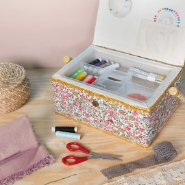 Navaris Sewing Box Sewing Box Sewing Case for Handmade - Basket with Practical Carry Handle - Handmade Basket with Sewing Accessories - Floral Design