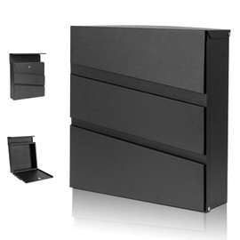 YOOBOX Wall-Mount Mailbox with Lock and Keys, Security Key Drop Box for House Outside, Locking Postbox, Steel Metal Rust-Proof Mail Box, 11.02 x 11.02 x 4.33 Inch, Black, MD002