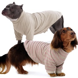 IECOii 2 Packs High Neck Dog Shirt| Small Dog Shirt with Sleeves,Soft Spring Fall Pajamas for Small Breeds, Dachshund French Bulldog, Pink Stripe+Apricot, M