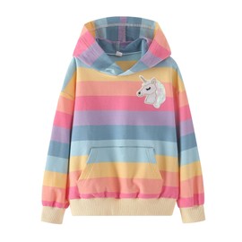 WELAKEN Rainbow Sweatshirts with Unicorn for Girls Toddler & Kids II Little Girl's Pullover Tops Cotton Hoodies 3T
