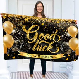Good Luck banner and decoration - We Will Miss You banner - Sorry Your Leaving decorations - 5ft x 3ft with 4 brass holes - Vivid Digital Print - 110Den Thick polyester - Double Seam (Black)