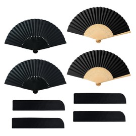 4 Stück Fächer Schwarz, Fecher Damen, Handfächer Faltventilator Fächer Mit 4 Schutzhüllen, Elegante Handfächer Für Faltbare Stoff, Hochzeit Geschenke, DIY Dekoration, Haus Dekorationen